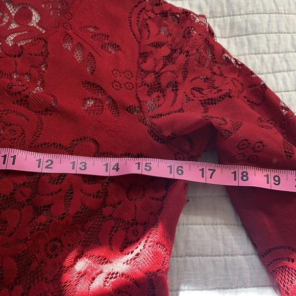 Free People Lovers Folk Song Dress burgundy sheer lace mini size 8 - Picture 14 of 16